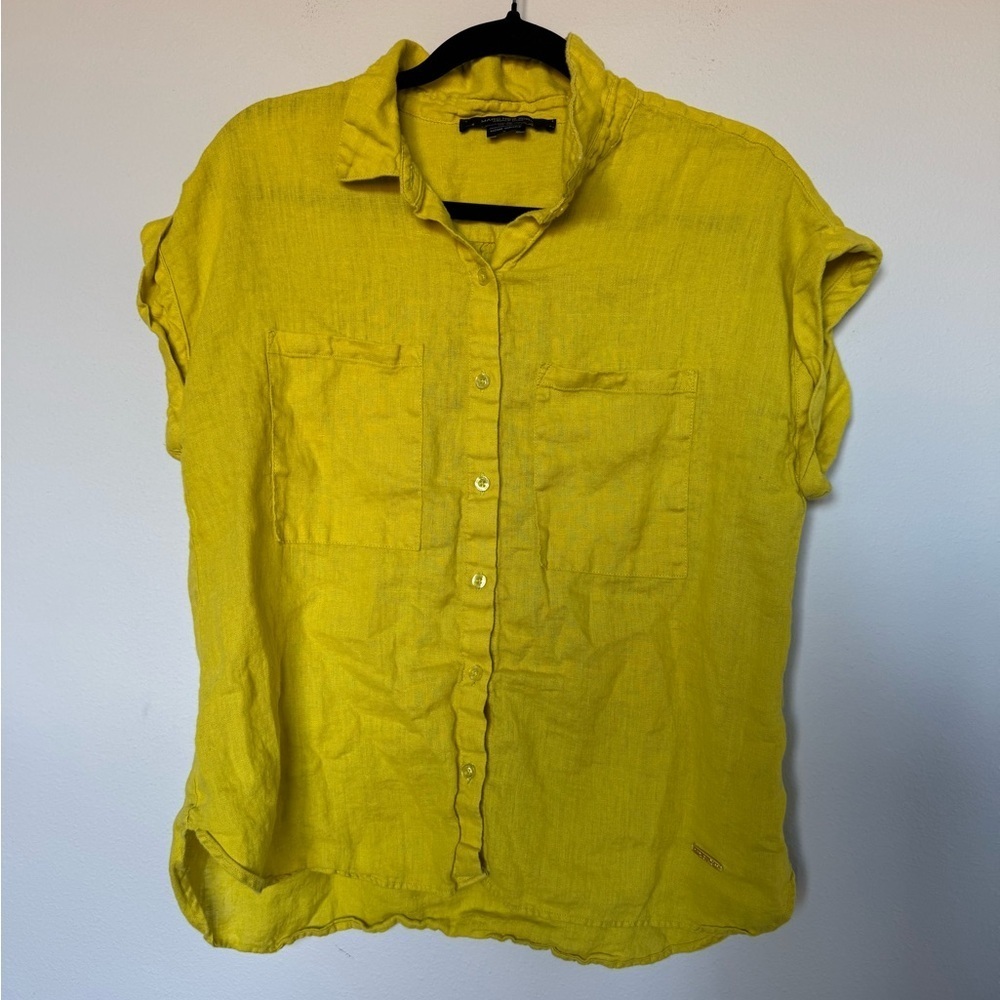 Marc New York Yellow 100% Linen Breathable Button Up Roll Tab Sleeve Medium Top